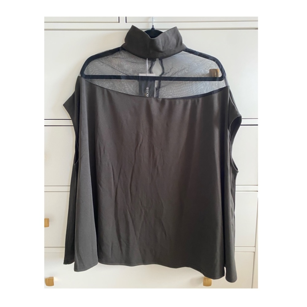 Batwing Sleeve see-through High-Neck Black Mesh Top